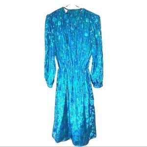 Vtg 80s Pure Argenti scalloped ruffle front striped polka dot secretary dress L